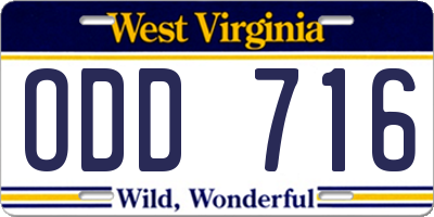 WV license plate ODD716
