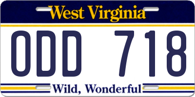 WV license plate ODD718