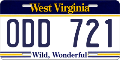 WV license plate ODD721