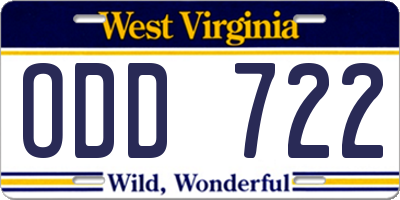 WV license plate ODD722