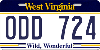 WV license plate ODD724