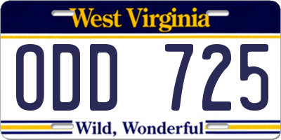 WV license plate ODD725