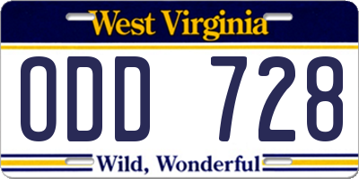 WV license plate ODD728