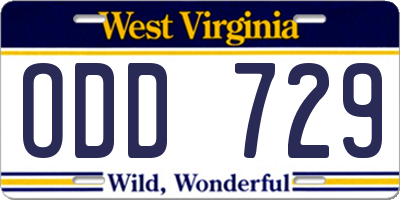 WV license plate ODD729