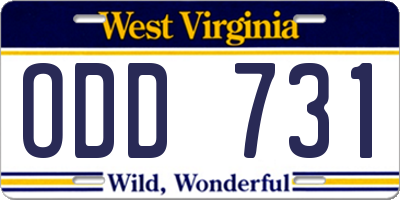 WV license plate ODD731