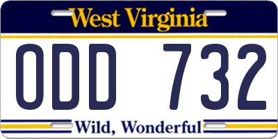 WV license plate ODD732