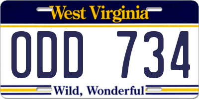 WV license plate ODD734