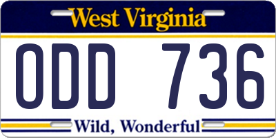 WV license plate ODD736