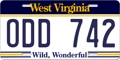 WV license plate ODD742