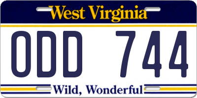 WV license plate ODD744
