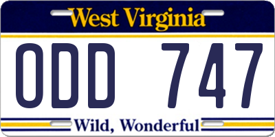 WV license plate ODD747