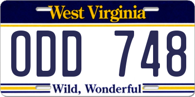 WV license plate ODD748