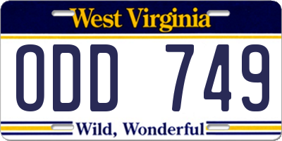 WV license plate ODD749