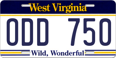 WV license plate ODD750
