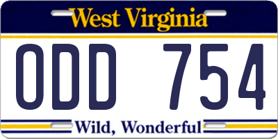 WV license plate ODD754