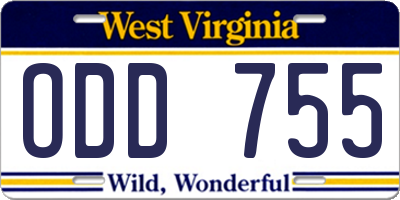 WV license plate ODD755