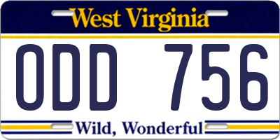 WV license plate ODD756