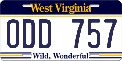 WV license plate ODD757