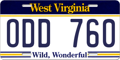 WV license plate ODD760