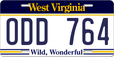WV license plate ODD764
