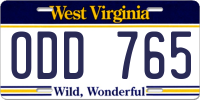 WV license plate ODD765