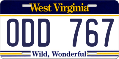 WV license plate ODD767