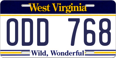 WV license plate ODD768