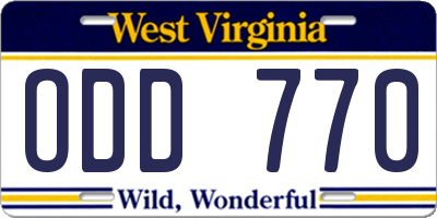 WV license plate ODD770
