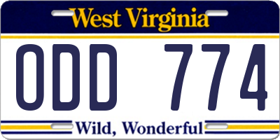 WV license plate ODD774