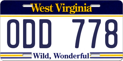 WV license plate ODD778