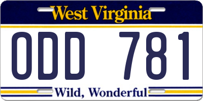 WV license plate ODD781