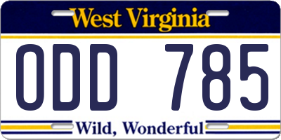 WV license plate ODD785