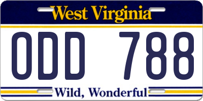 WV license plate ODD788