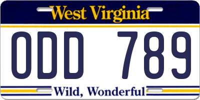 WV license plate ODD789