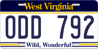 WV license plate ODD792