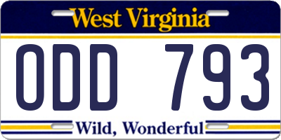WV license plate ODD793