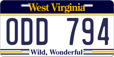 WV license plate ODD794