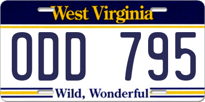 WV license plate ODD795