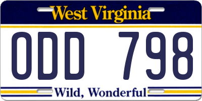 WV license plate ODD798