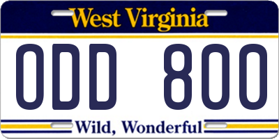 WV license plate ODD800