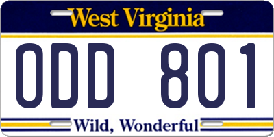 WV license plate ODD801