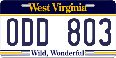WV license plate ODD803