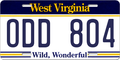 WV license plate ODD804