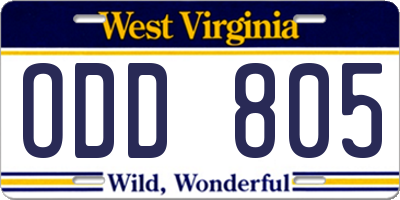 WV license plate ODD805