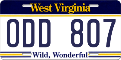 WV license plate ODD807