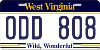 WV license plate ODD808