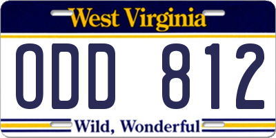 WV license plate ODD812