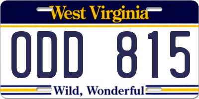 WV license plate ODD815