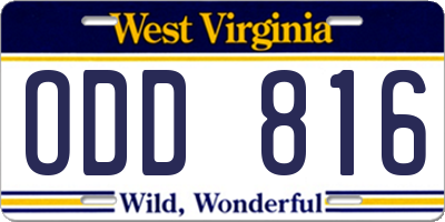 WV license plate ODD816