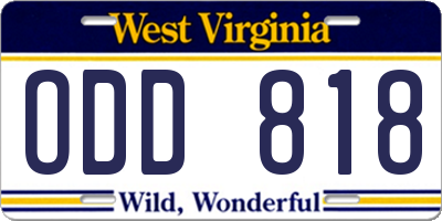 WV license plate ODD818
